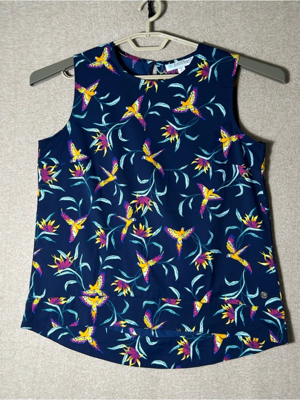 Coolibar Top Womens Size Medium Floral Birds UPF 50‎ Protection Silky Sleeveless